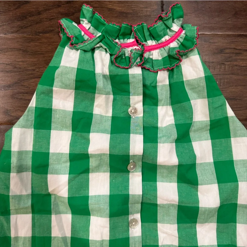 Girls The Oaks Apparel Green Gingham Print Knit Dress 6 - Picture 4 of 8